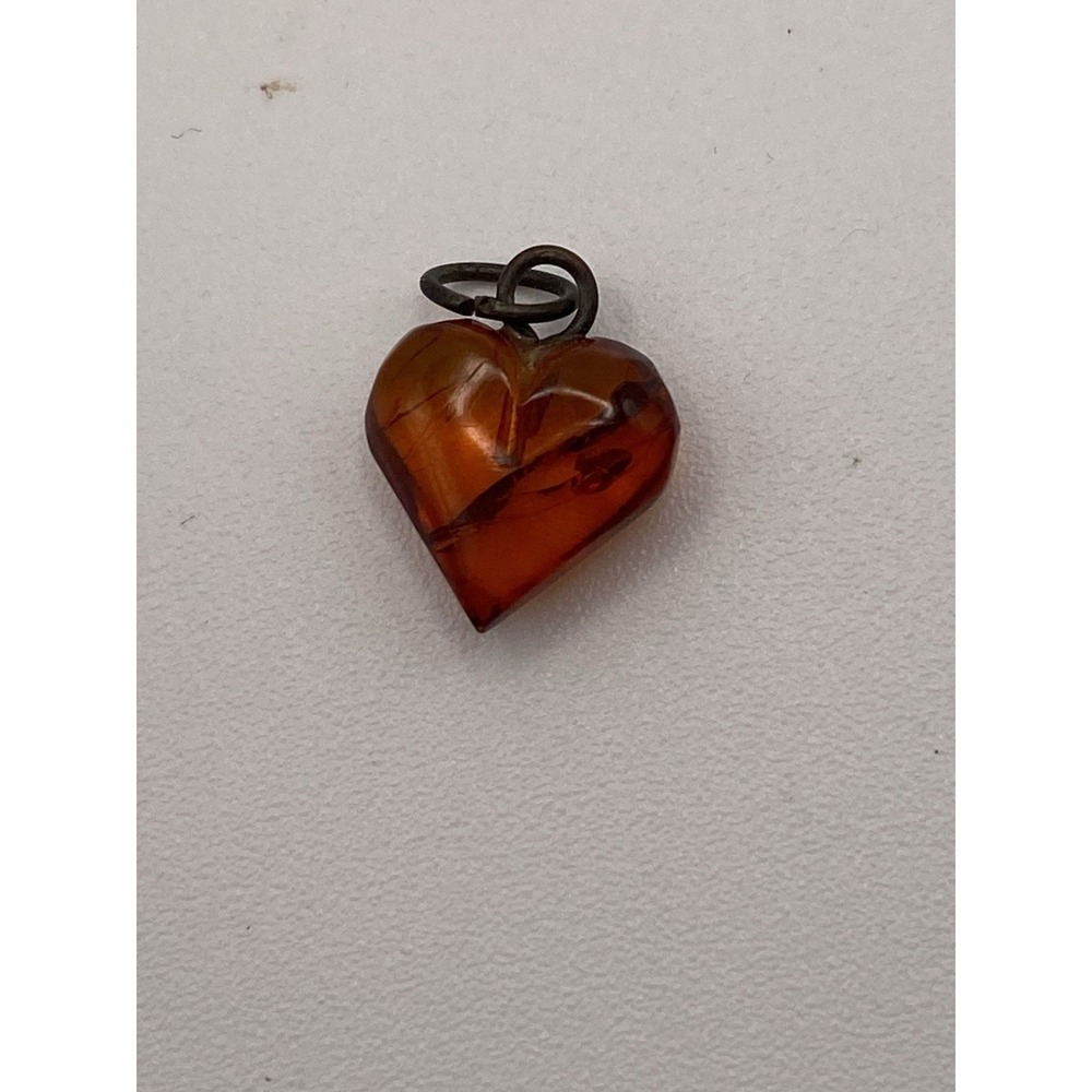Amber Heart Pendant Charm—Delicate